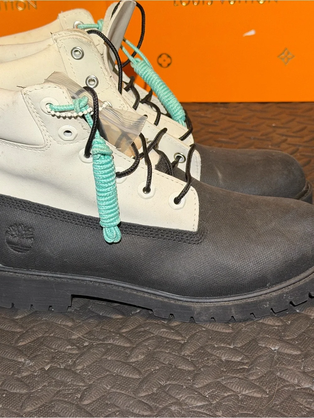 Timberland Two-Tone Black and Cream Boots  Light scuffs NO Box Easy to clean